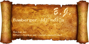Bamberger Jónás névjegykártya